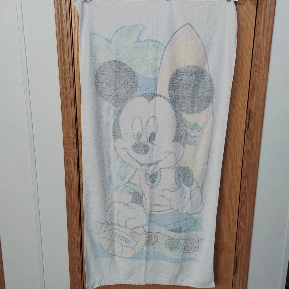 Vintage Disney Mickey Mouse Beach Towel 90s Surf Surfboard Franco Cotton USA